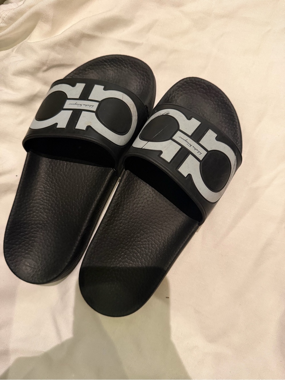 Salvatore Ferragamo Black Logo Slide Womens 37 Sandals
